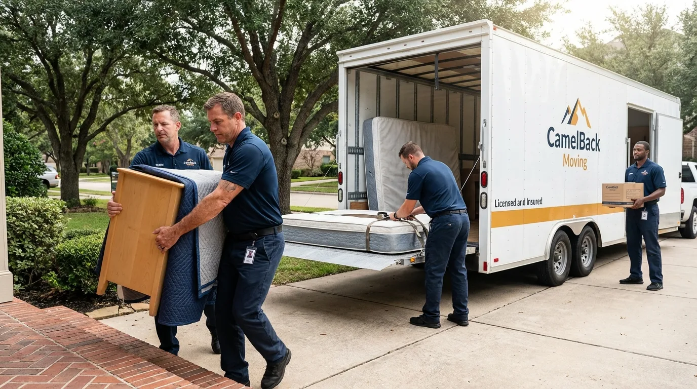 Crew loading residential truck for cross-state move from Bradford, OH