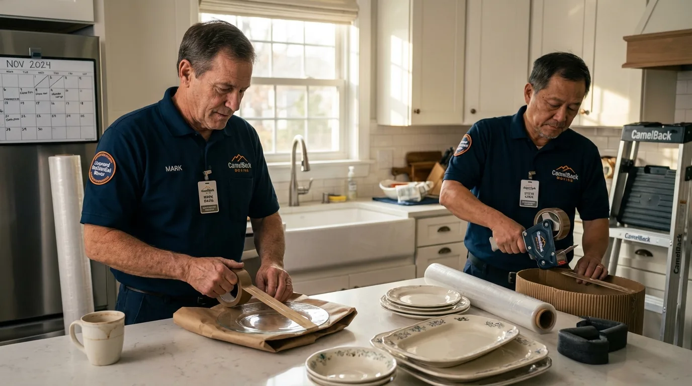Professional crew packing kitchen dishware in Bradford, OH